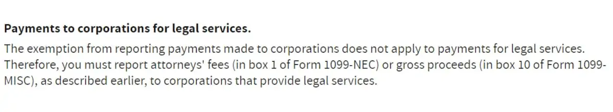 1099 NEC Attorney Corporations