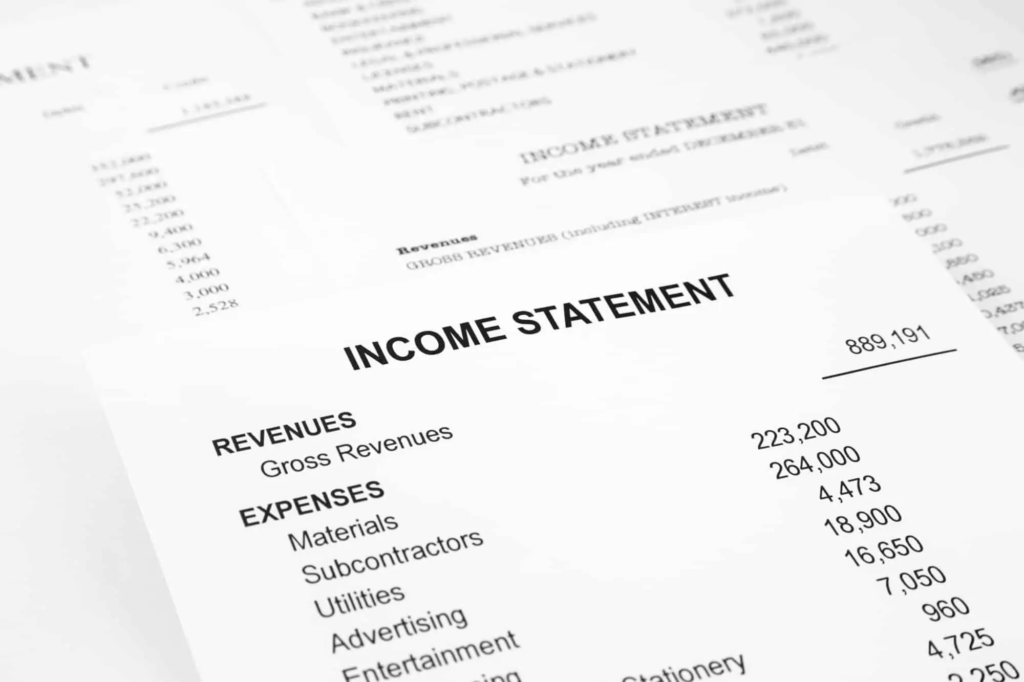 Income statement showing revenues and business expenses